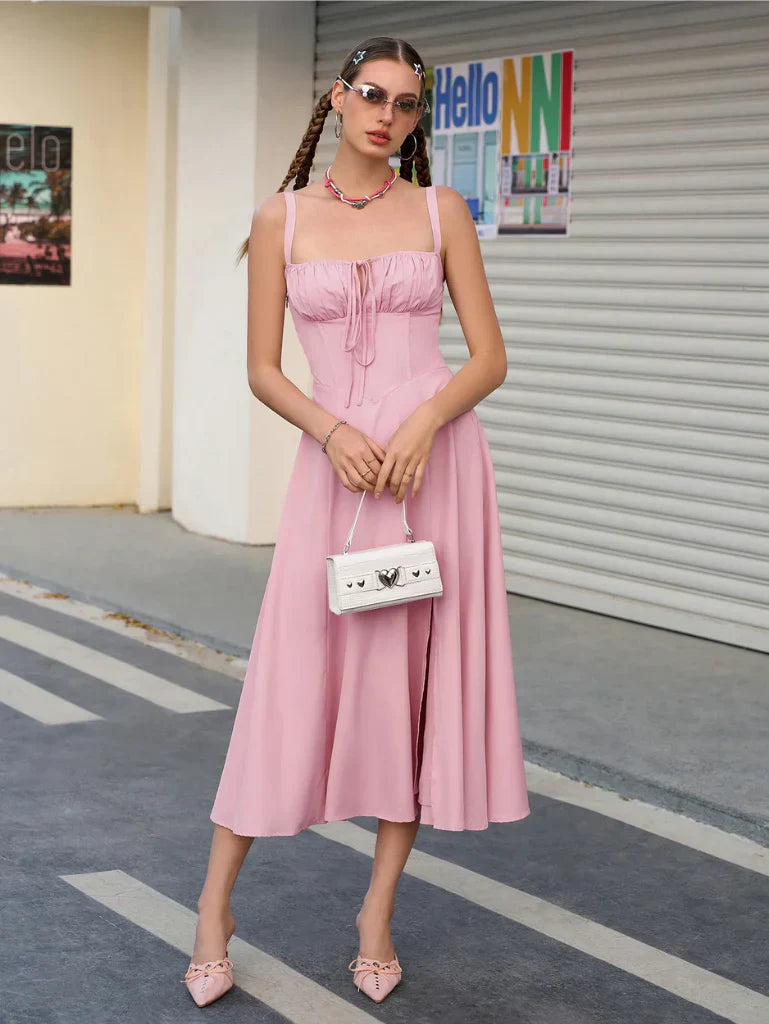 Ruched Bust Split Thigh Cami Dress