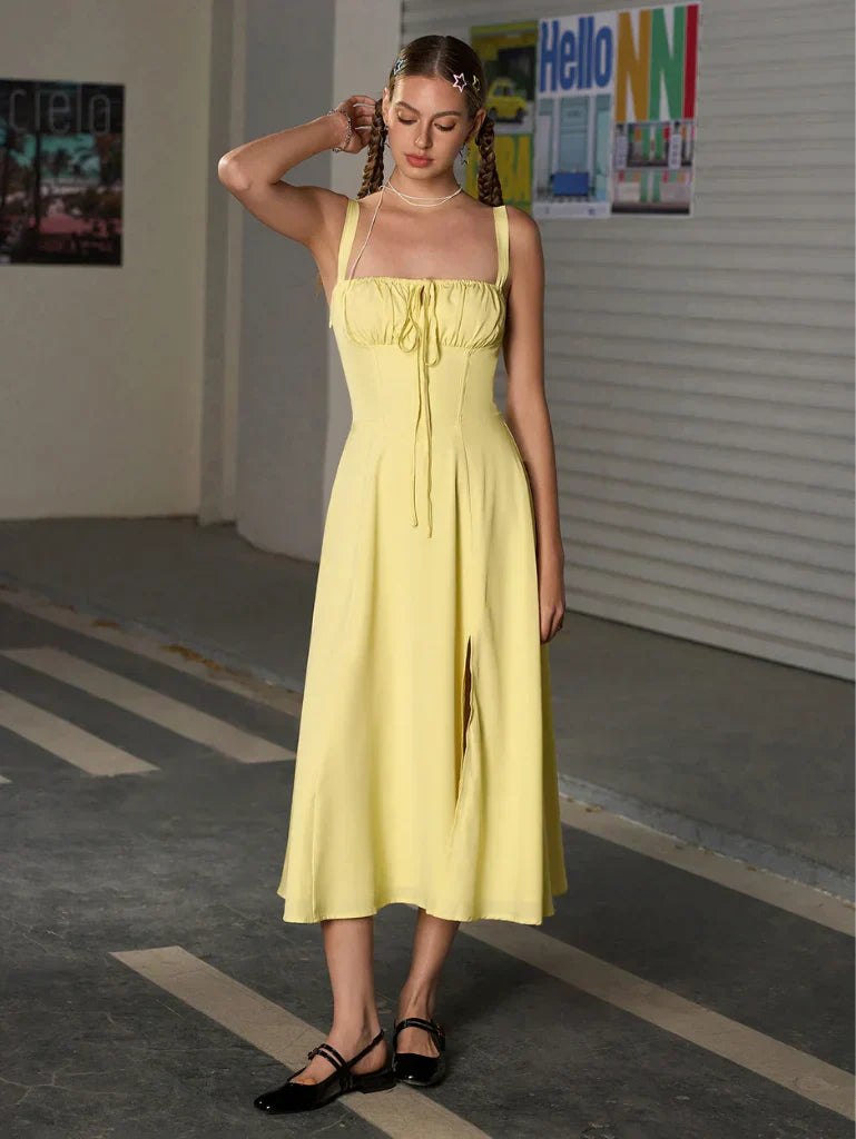 Ruched Bust Split Thigh Cami Dress